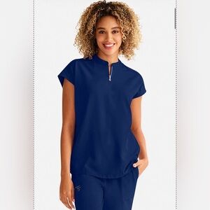 Healing Hands Women's Sandy Zip Navy Mandarin Collar Scrub Top  SZ M NWOT